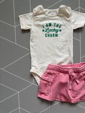 Cat & Jack|Baby girl/toddler summer set,soft cargo skort & LUCKY bodysuit•••Boho